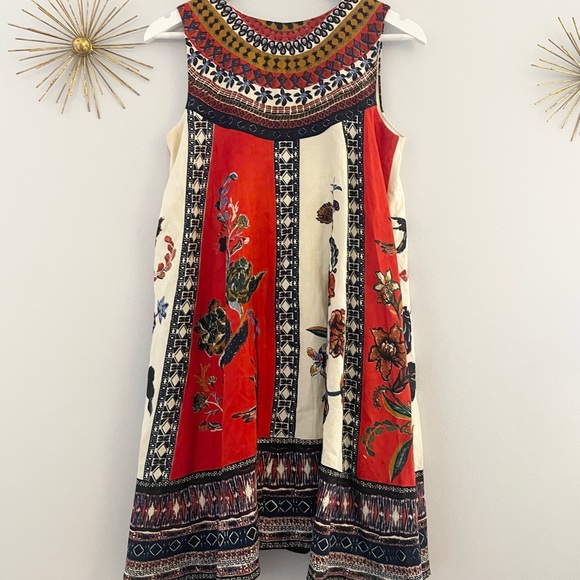Maeve Dresses & Skirts - Red Blue Anthro Maeve Cotton Flax Trapeze Paisley Dress S